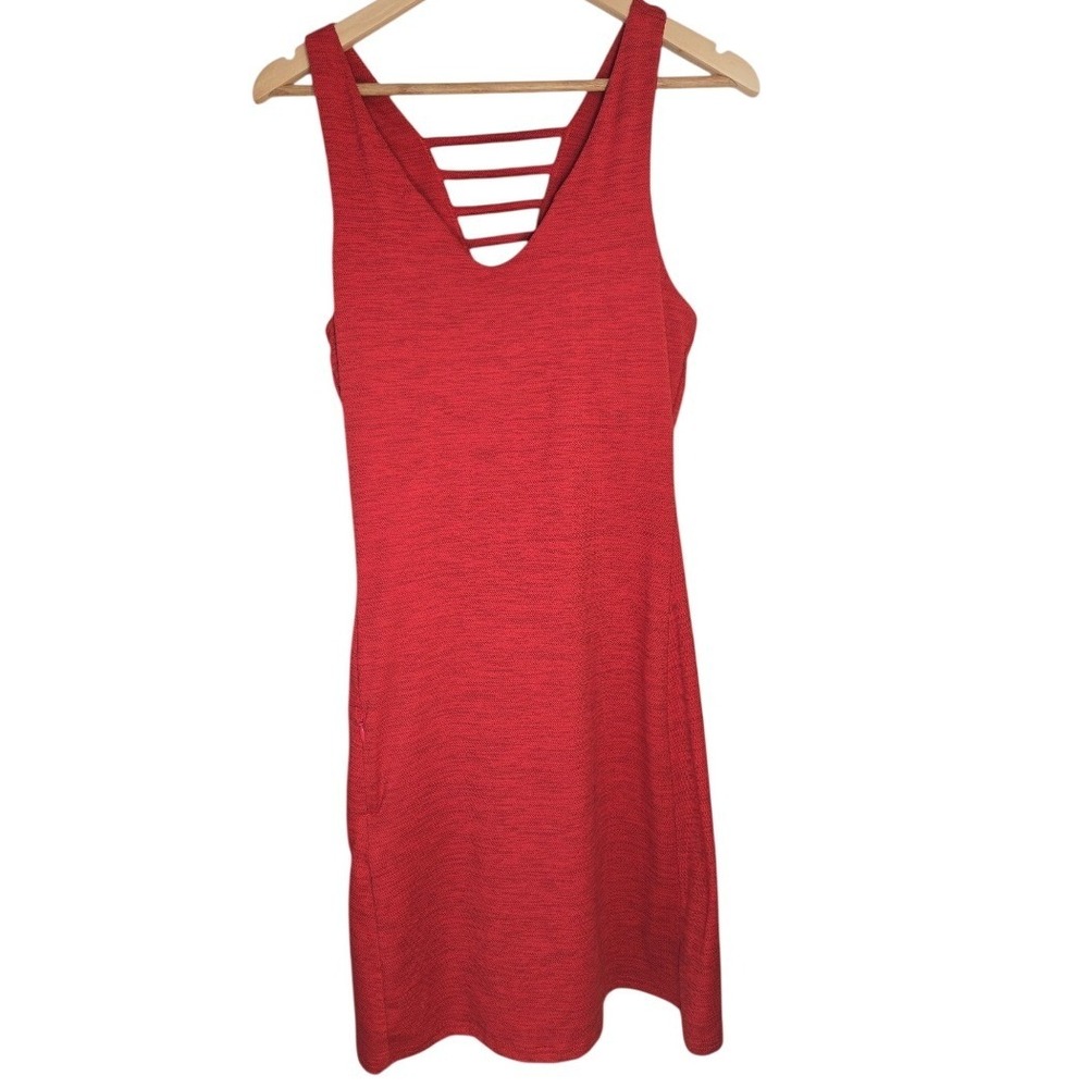 Toad&Co Womens Redish/Orange Active Tank Dress V-Neck Strappy‎ Back Size Medium